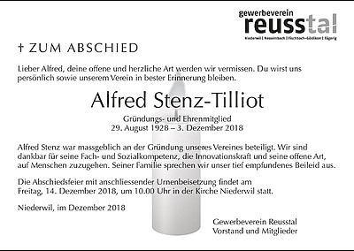 Abschied von unserem Gründungs- und Ehrenmitglied Alfred Stenz-Tilliot